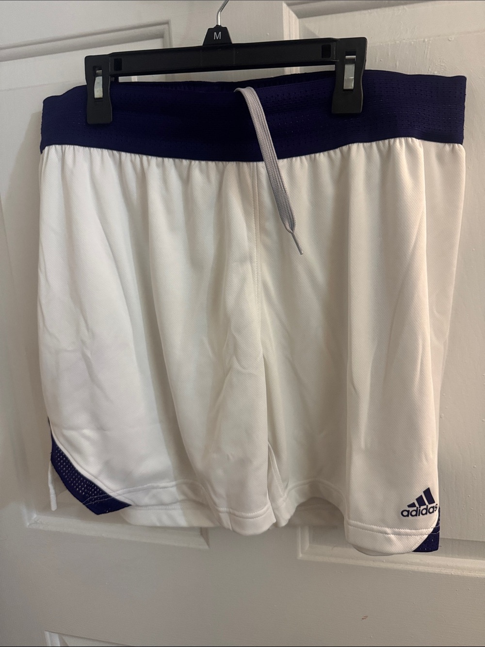 adidas White Athletic Shorts with Navy Waistband and Trim